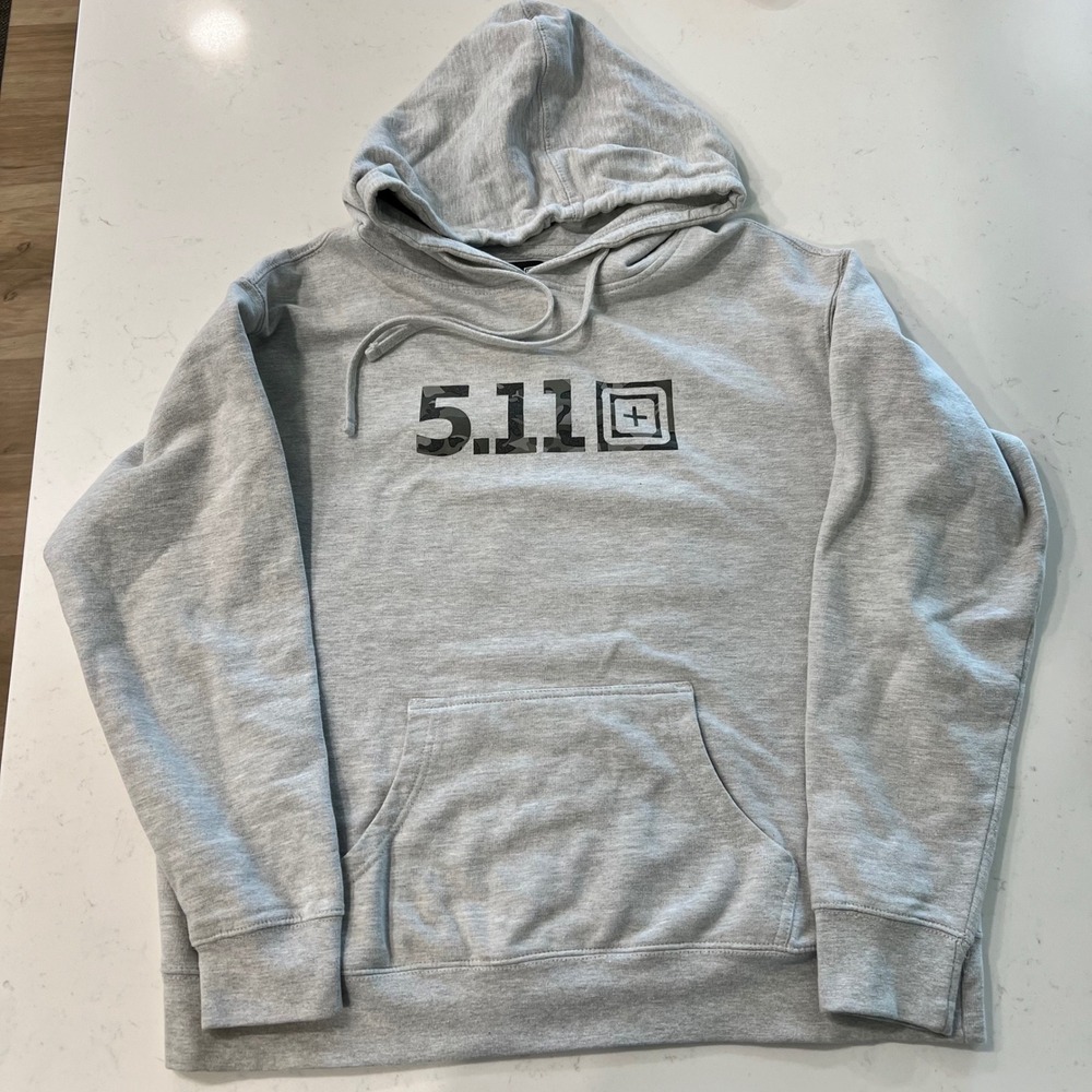 5.11 Tactical Mens Hoodie Gray Camo Logo Pullover Sweatshirt Large Unisex
